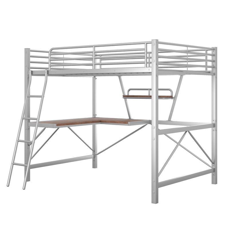 Merax Metal Frame Loft Bed with Desk and Shelf