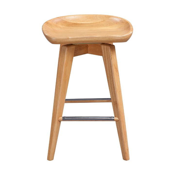 Esme 24 Inch Swivel Counter Stool with Contour Seat, Wood, Natural Brown-Benzara