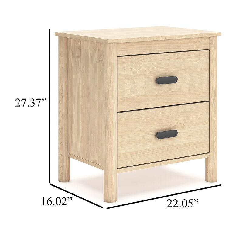Abis Nightstand, 2 Drawers, Natural Brown Wood, Black Handles, 24 Inch - Benzara