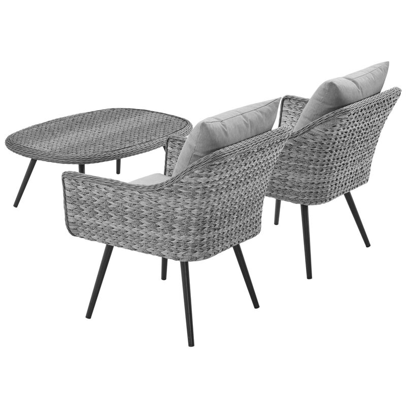 Endeavor 3 Piece Outdoor Patio Wicker Rattan Sectional Sofa Set - Gray Gray
