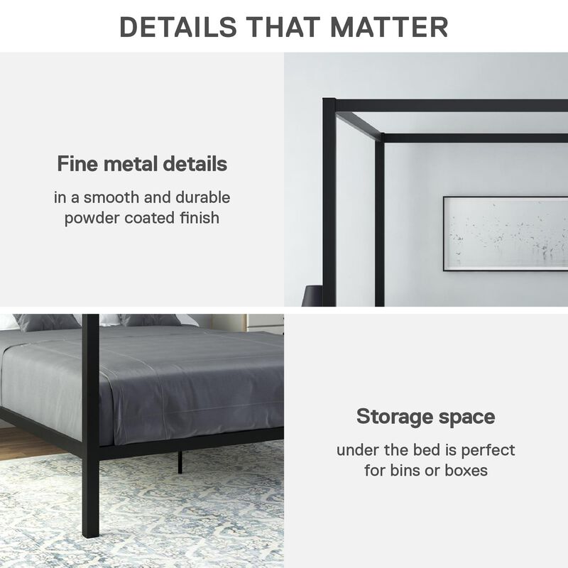 DHP Modern Metal Canopy Bed, Queen, Black