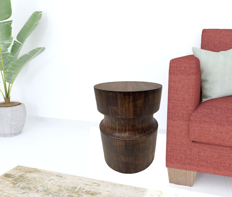 Hivvago 16" Brown Solid Wood Drum End Table