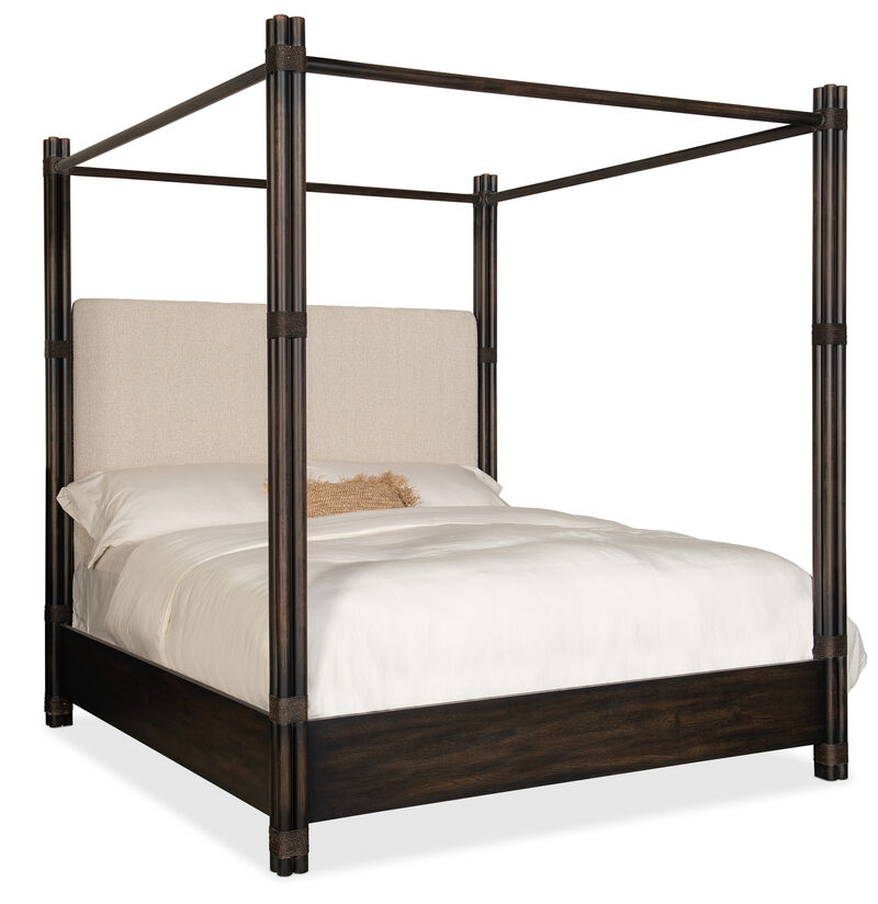 Retreat Pole Rattan Cal King Upholstered Poster Bed and Canopy