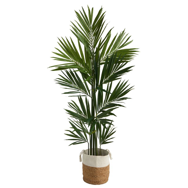 Hivvago 7 Feet Kentia Artificial Palm in Handmade Natural Jute and Cotton Planter