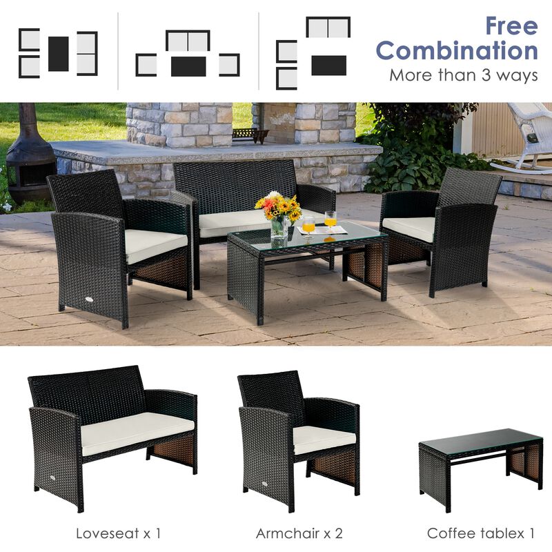 4Pcs Patio Rattan Cushioned Furniture Set