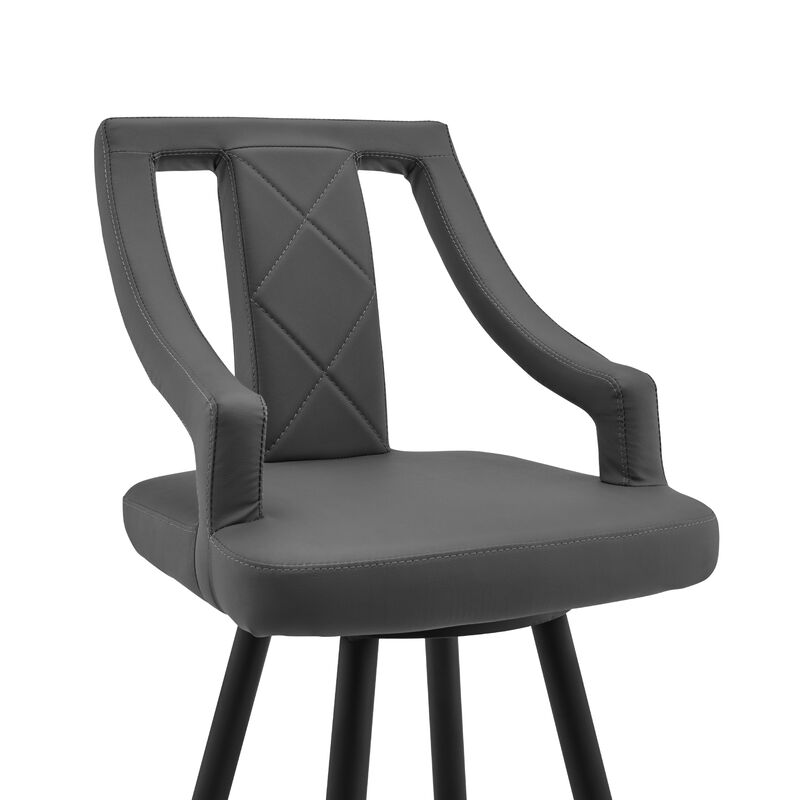 Maxen Gray Faux Leather and Black Metal Swivel Bar Stool