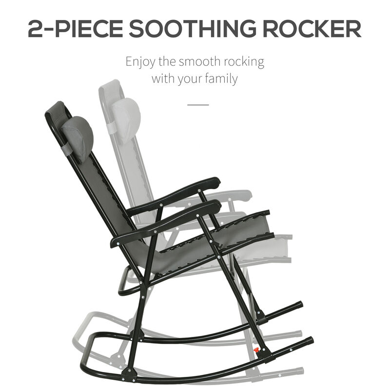 2pc Outdoor Patio Folding Rocking Chair Set Garden Rocker Chaise Lounge Mesh