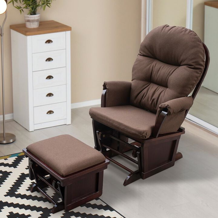 Brown Nursery Comfort: Glider Rocking Chair with Ottoman