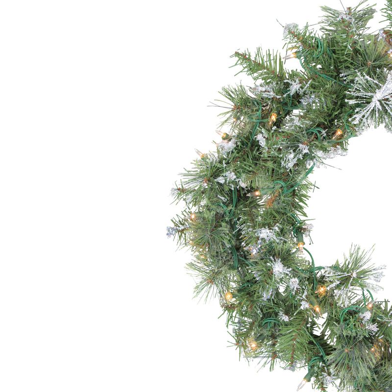 Pre-Lit Snow Mountain Pine Artificial Christmas Wreath - 24-Inch  Clear Lights