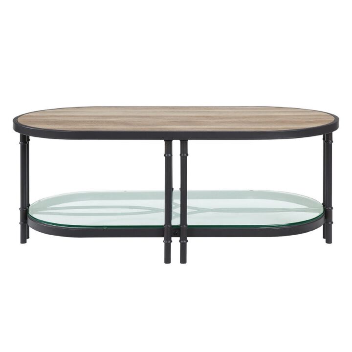 Ley 47 Inch Wood Coffee Table, Oblong, Industrial Design, Oak-Benzara