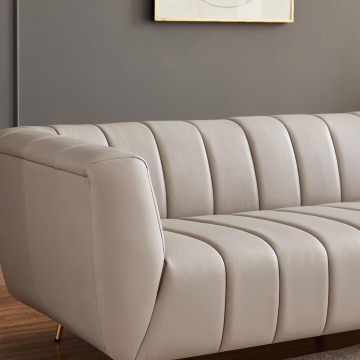 Ashcroft Furniture Co LaMattina Genuine Italian Leather Channel Tufted Sofa