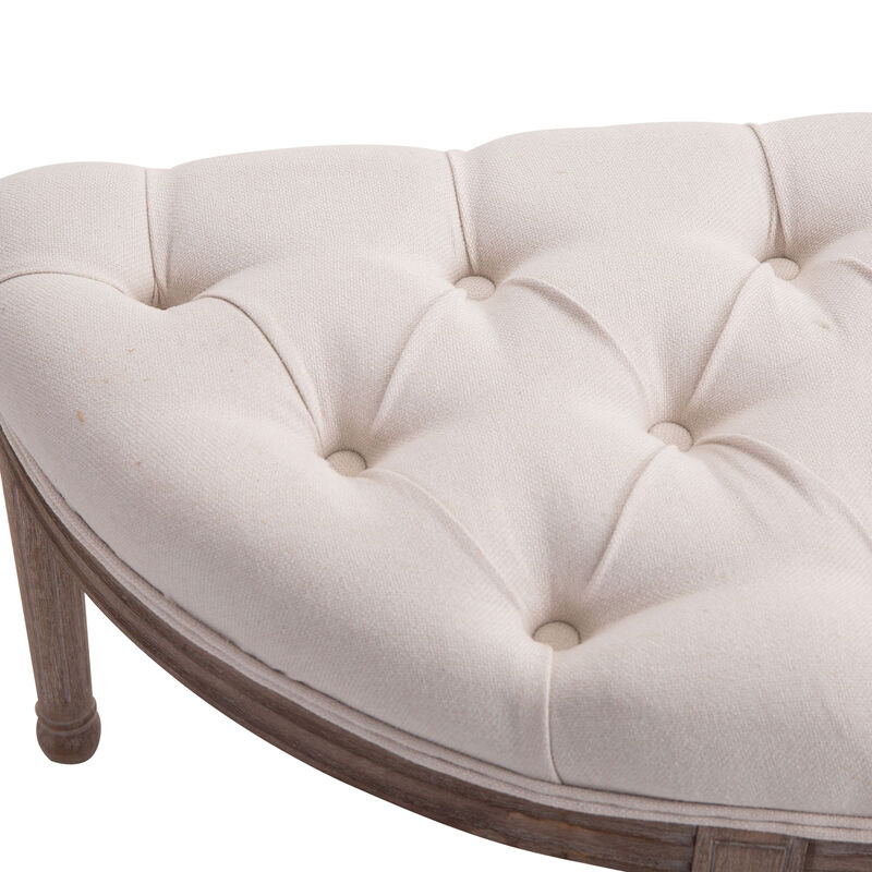 Classic Elegant Velvet Touch Fabric Sitting Ottoman Seat with Rubberwood Legs