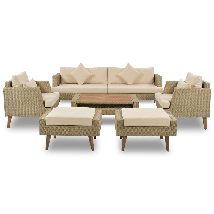 Whisen 6-Pieces All Weather PE Wicker Sofa Set, Outdoor Rattan sofa With Double Cushions