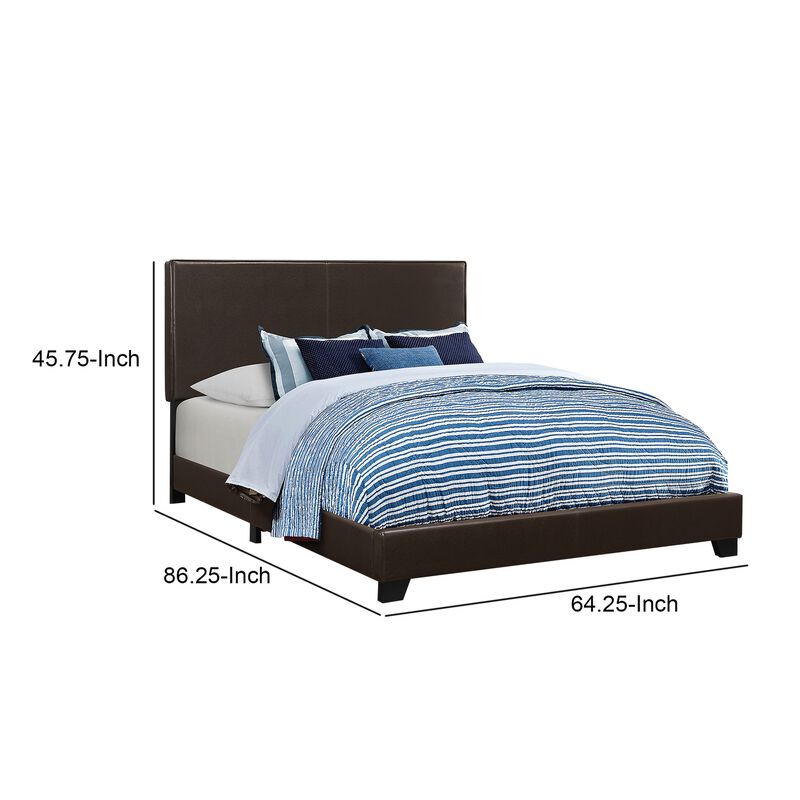 Vegan Faux Leather Upholstered Queen Size Platform Bed, Brown-Benzara