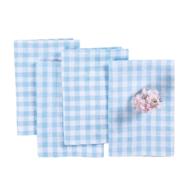 Solino Home 100% Pure Linen Cloth Napkins 20 x 20 Inch Set of 4 | Gingham Check Dinner Napkins