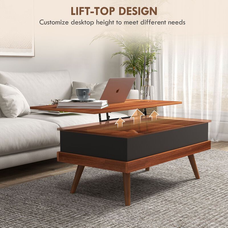 Walnut Lift-Top Coffee Table: Hidden Compartments