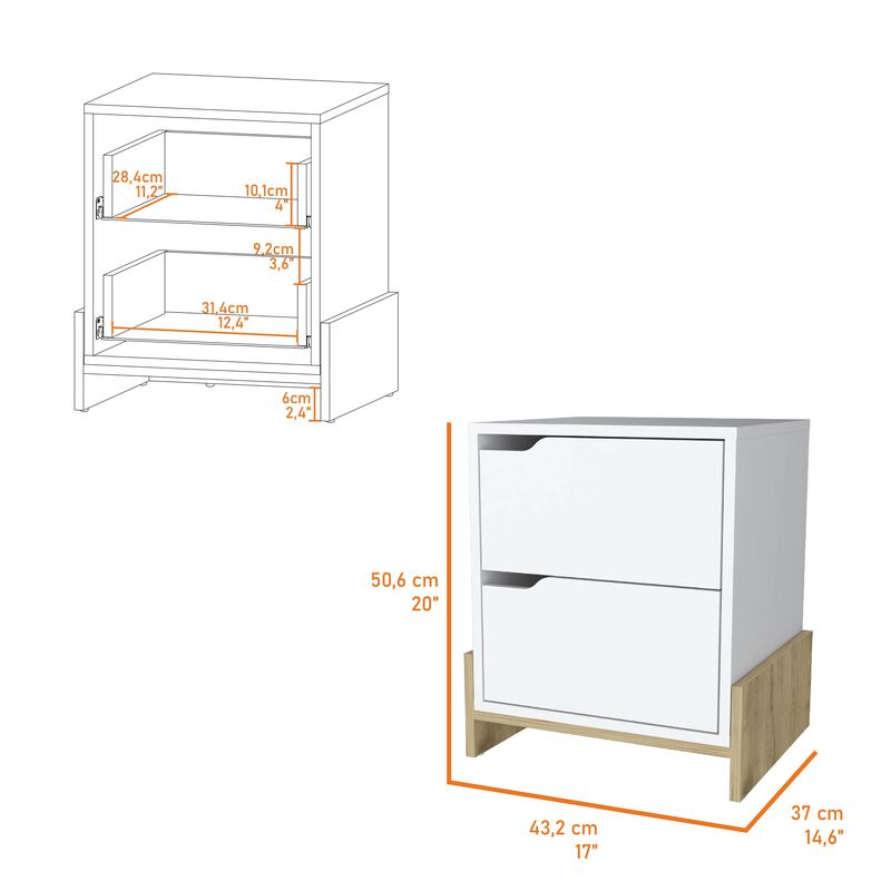 Streamdale Ralston 2-Drawer Nightstand In White And Macadamia