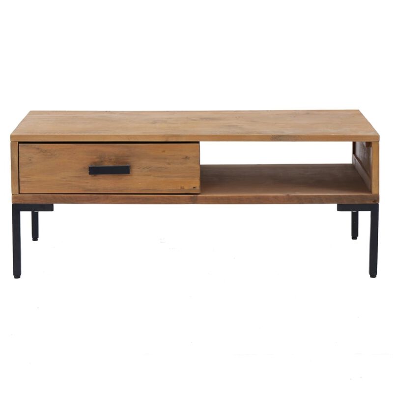 vidaXL Pine Wood Coffee Table | Solid and Sturdy Design | Ample Storage Space | Vintage Industrial Style | Metal Support Feet | 35.4"x19.7"x13.8" | Brown