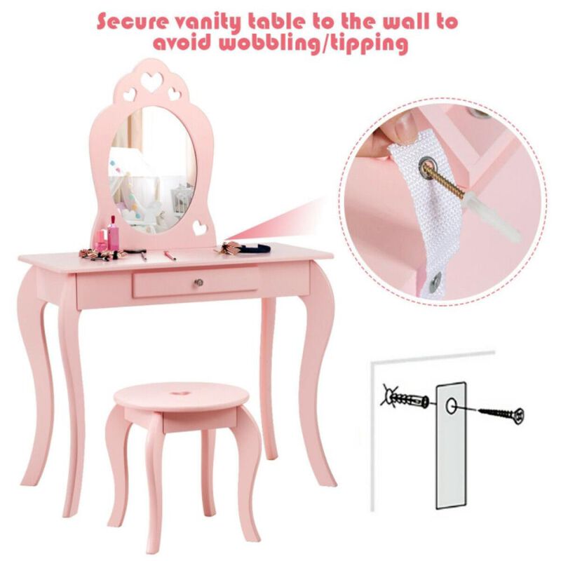 Hivvago Kids Princess Makeup Dressing Play Table Set with Mirror