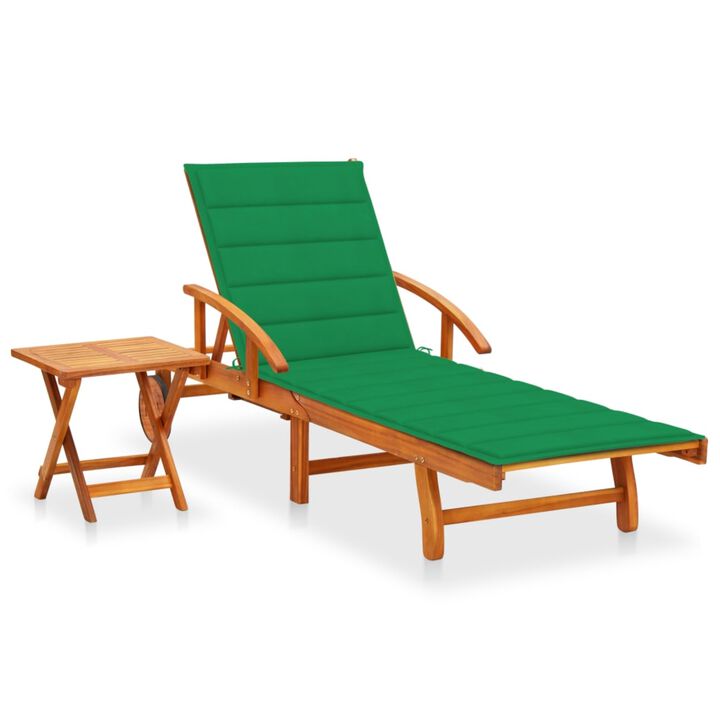 vidaXL Garden Sun Lounger with Table and Cushion Solid Acacia Wood
