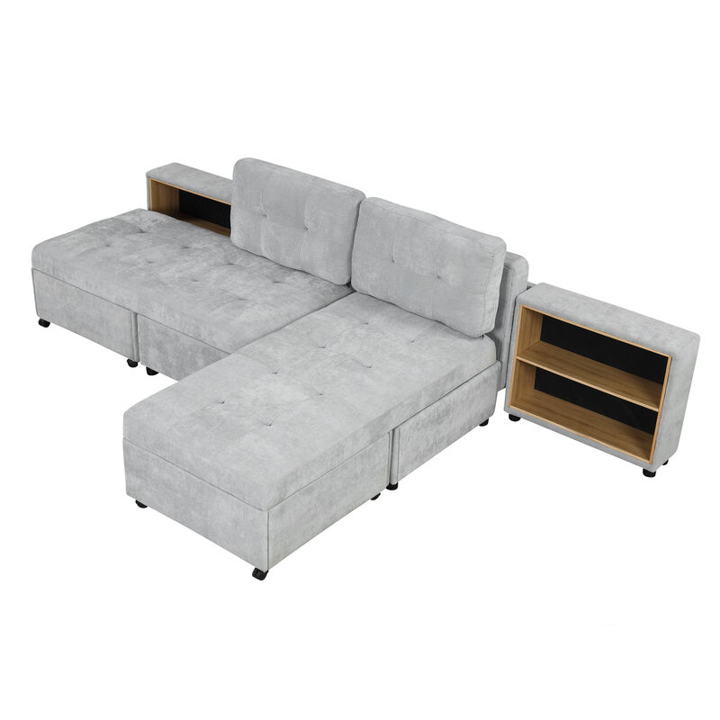 Merax Chenille Sofa Bed Modular Sofa Free-combined Sofa with 2 Storage Racks