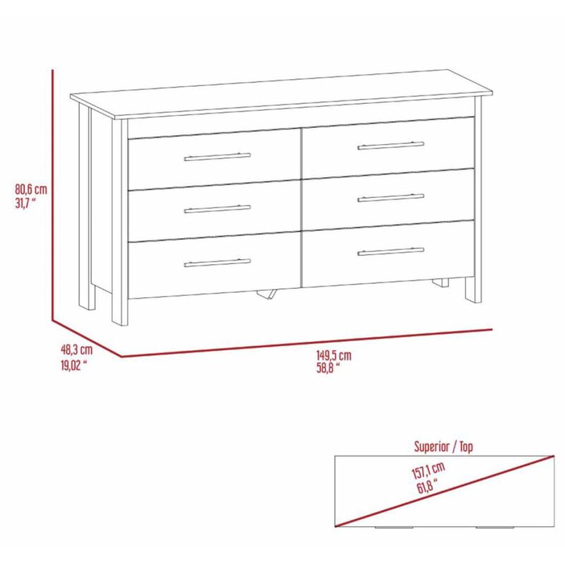 Southington 6-Drawer Rectangle Dresser Light Oak And White