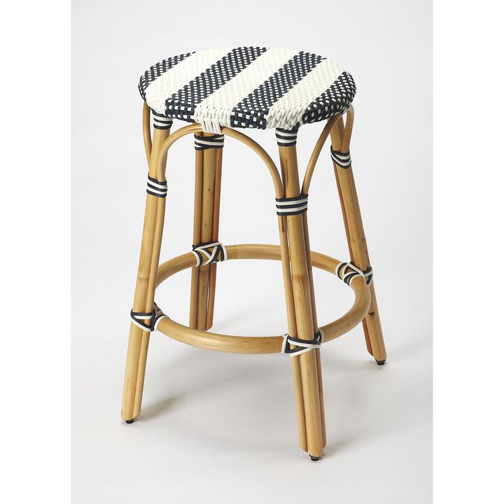 Belen Kox Blue and White Rattan Counter Stool, Belen Kox
