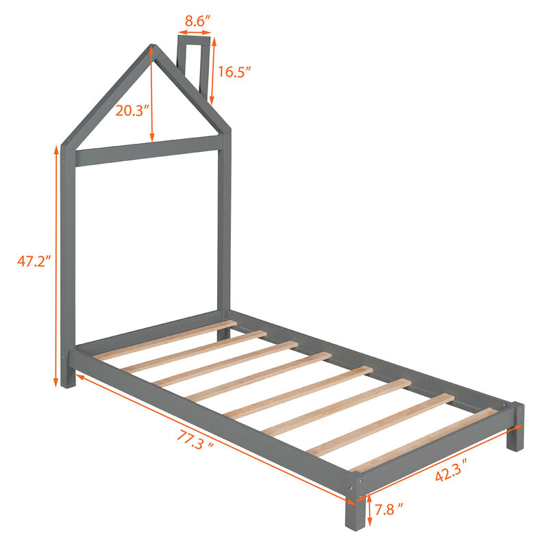 Merax Wood Platform Bed with House-shaped Headboard
