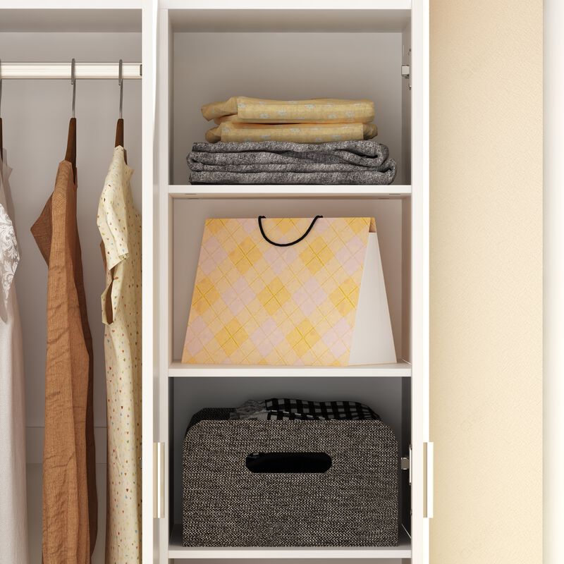 White Wood 47.2 in. W 3-Door Bedroom Armoire Wardrobe Closet Cabinet with Hanging Rod, Drawers, Shoe Rack