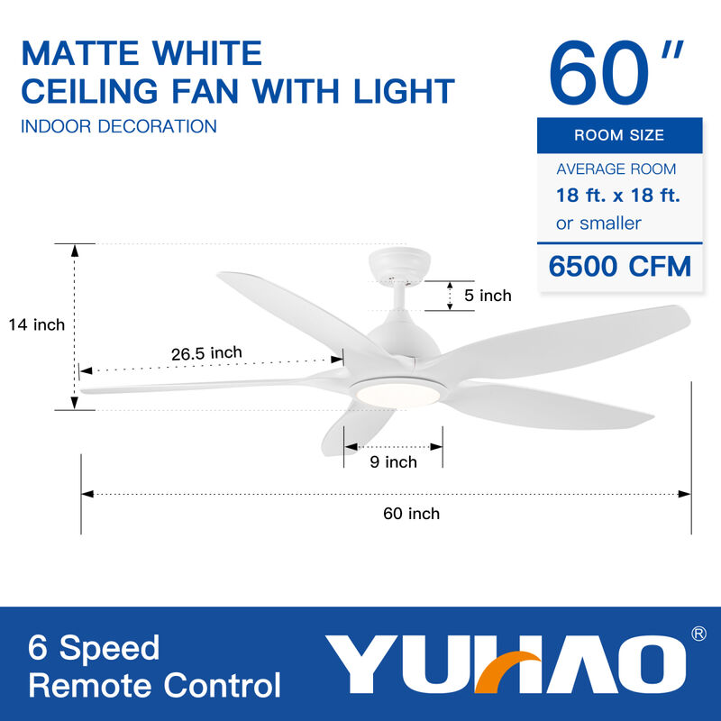 Modern 60 In Integrated LED Ceiling Fan Lighting With White Abs Blade