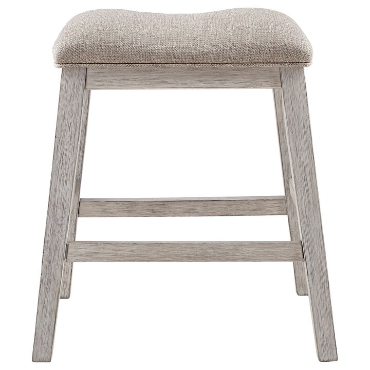 Fabric Upholstered Stool with Angled Legs, Set of 2, Beige-Benzara