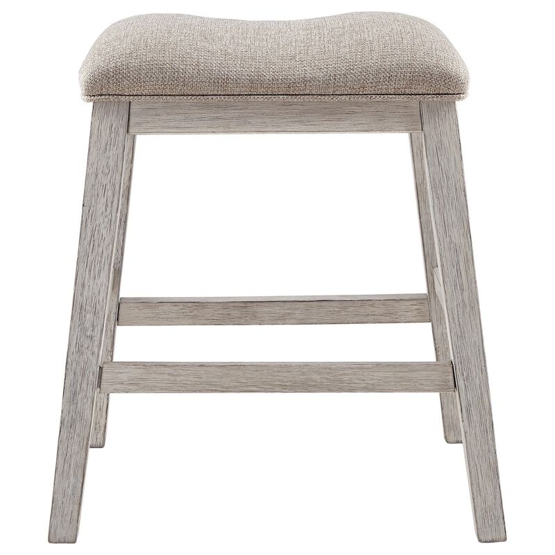 Fabric Upholstered Stool with Angled Legs, Set of 2, Beige-Benzara