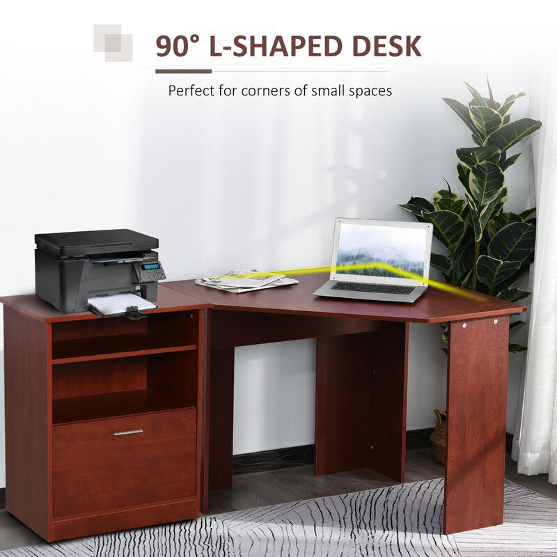 Black Corner Office: L-Shaped Desk with Printer Cabinet