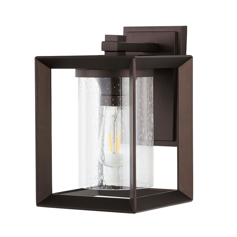Vaughn 1-Light Iron/Glass Modern Rustic Cube LED Outdoor Sconce