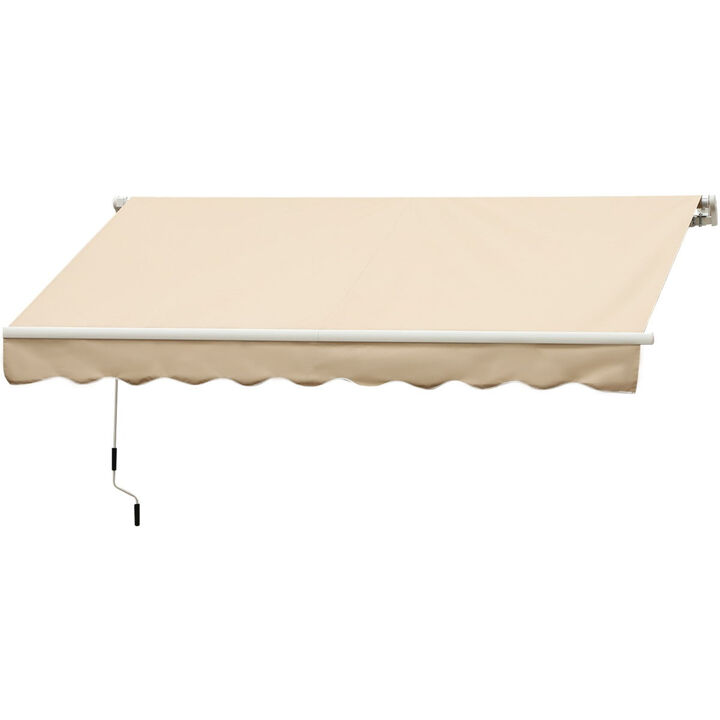Beige Sun Shield: 10'x8' Manual Retractable UV-Protective Patio Awning