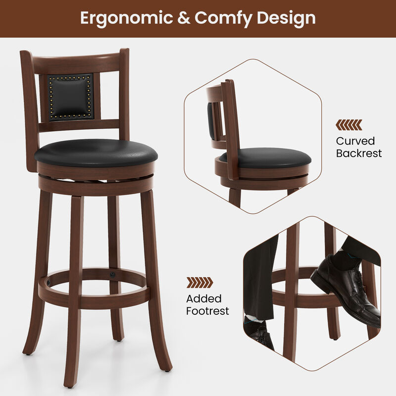 Upholstered Bar Stools Set of 2 with Curved Backrest and Footrest