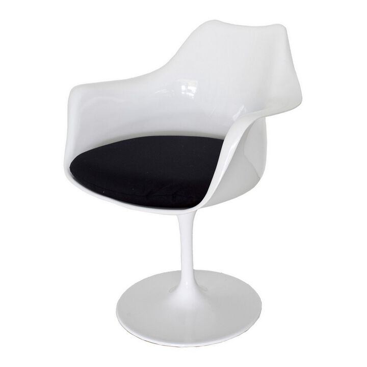 Sufi 27 Inch Swivel Dining Armchair, Unique Artisan Shape, White Round Base - Benzara
