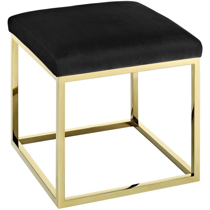Modway Anticipate Velvet Upholstered Modern Ottoman With Stainless Steel Frame in Gold Black