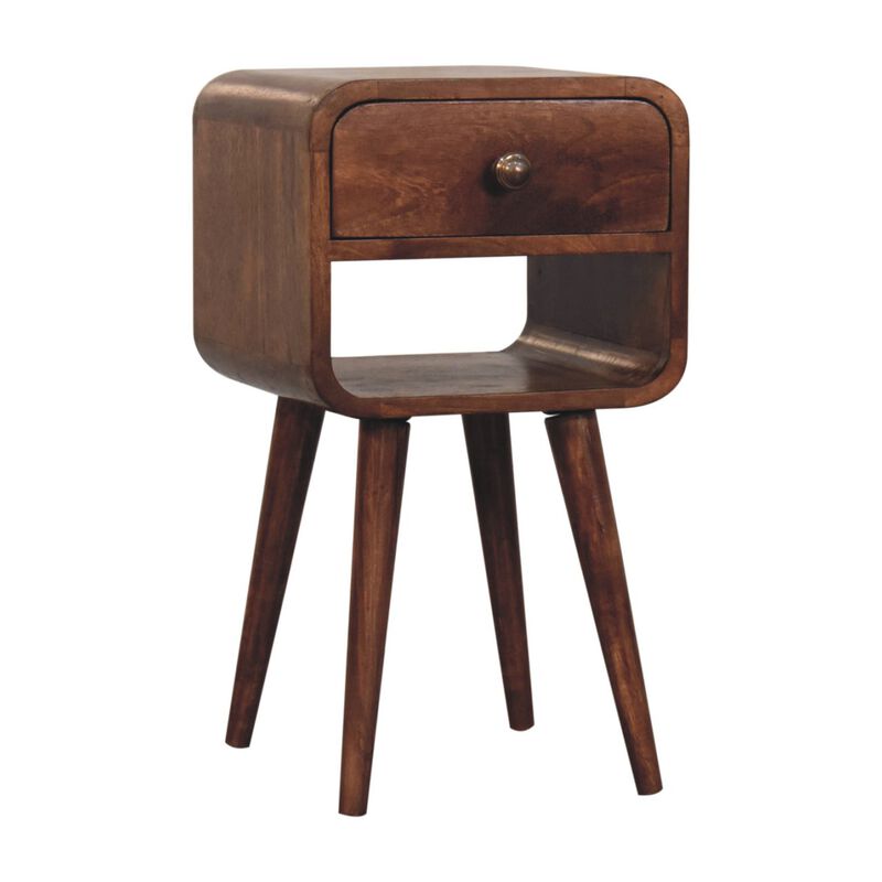 Artisan Furniture Solid Wood Mini Honey Caramel Curved Bedside with Lower Slot
