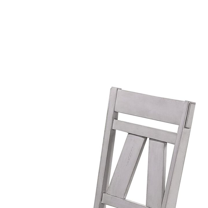 Wooden Side Chair with Fabric Upholstered Seat, Set of 2, White and Gray - Benzara