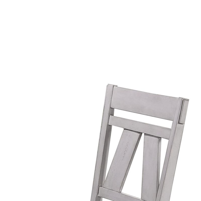Wooden Side Chair with Fabric Upholstered Seat, Set of 2, White and Gray - Benzara