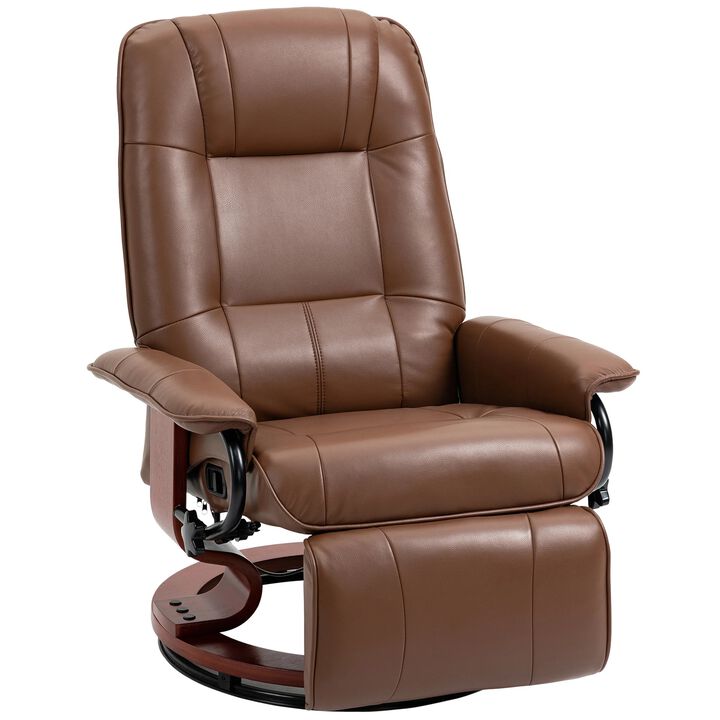 Brown Living Room Comfort: Faux Leather Manual Swivel Recliner