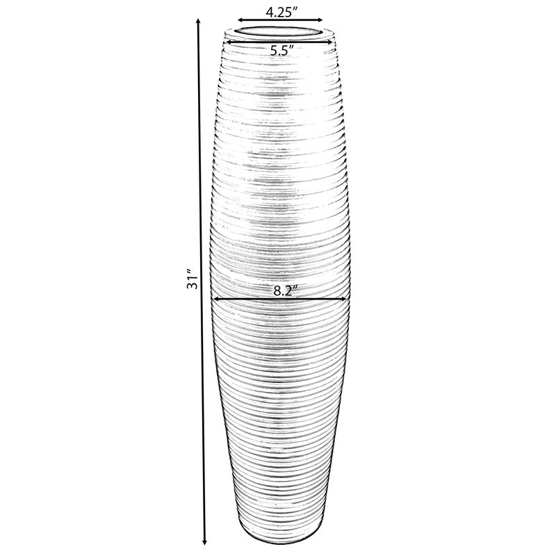 Brown Decorative Contemporary Mango Wood Ribbed Design Round Floor Vase, 31 Inch