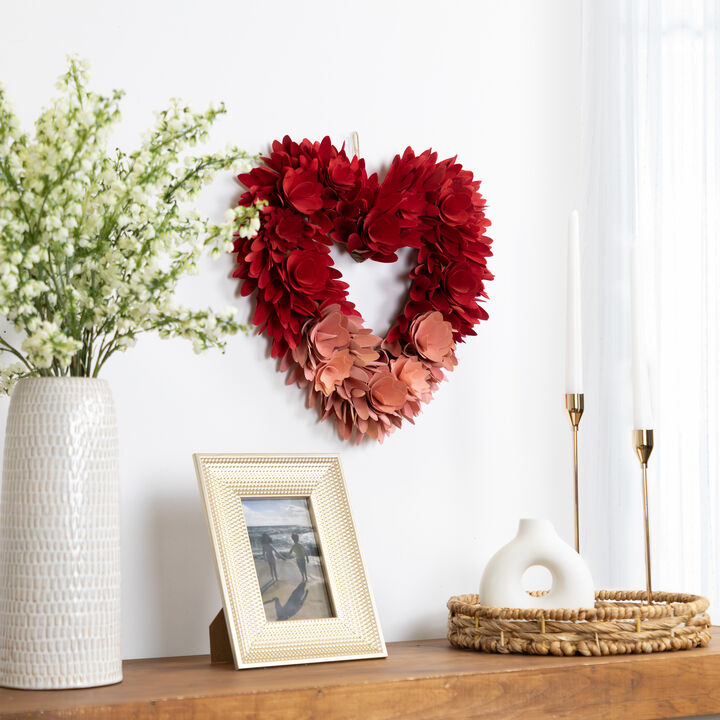 Wooden Rose Artificial Valentine's Day Floral Wreath - 15" - Red and Pink