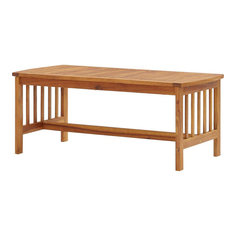 Mia Coffee Table, Brown Acacia Wood, Slatted Rectangular 40 Inch - Benzara