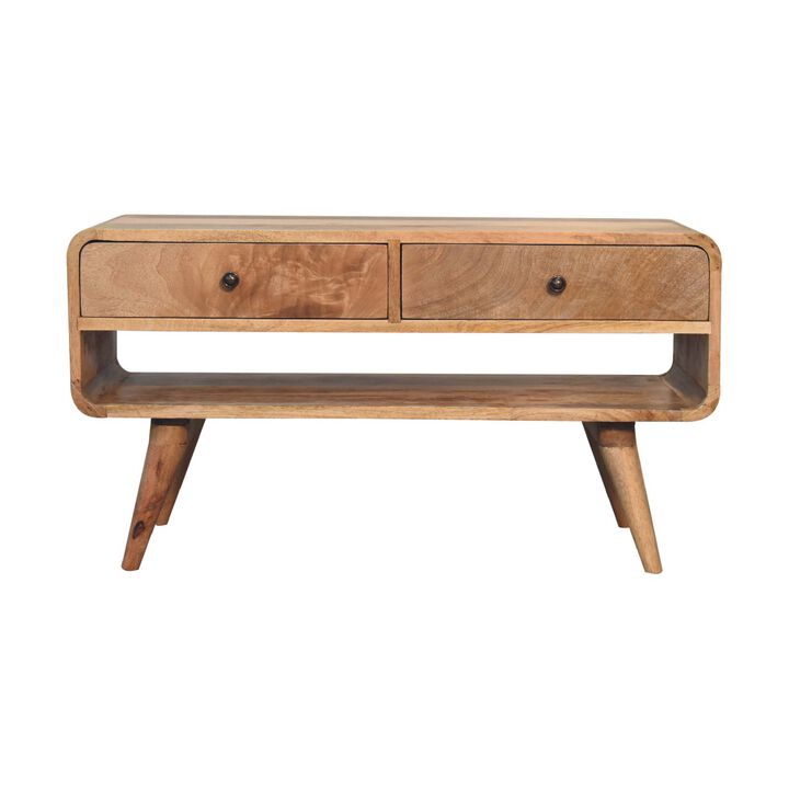 Reverse Curve  Solid Wood 2 Drawer Oak-ish Media Unit