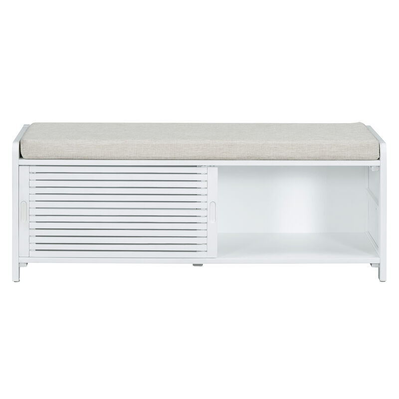 Merax Distressed Shutter Storage Bench with Acacia Veneer
