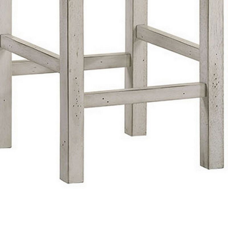 Berg 26 Inch Stool, Brown Fabric Padded Seat, White Wood Base, Set of 2 - Benzara