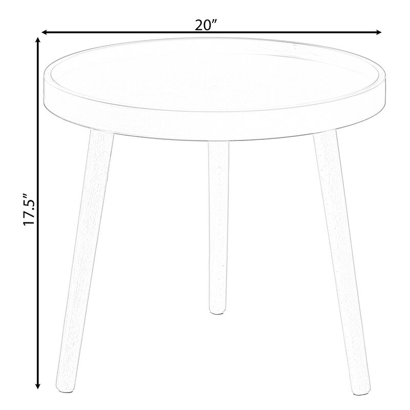 Modern Plastic Round Side Table Accent Coffee Table with Beech Wood Legs, Black