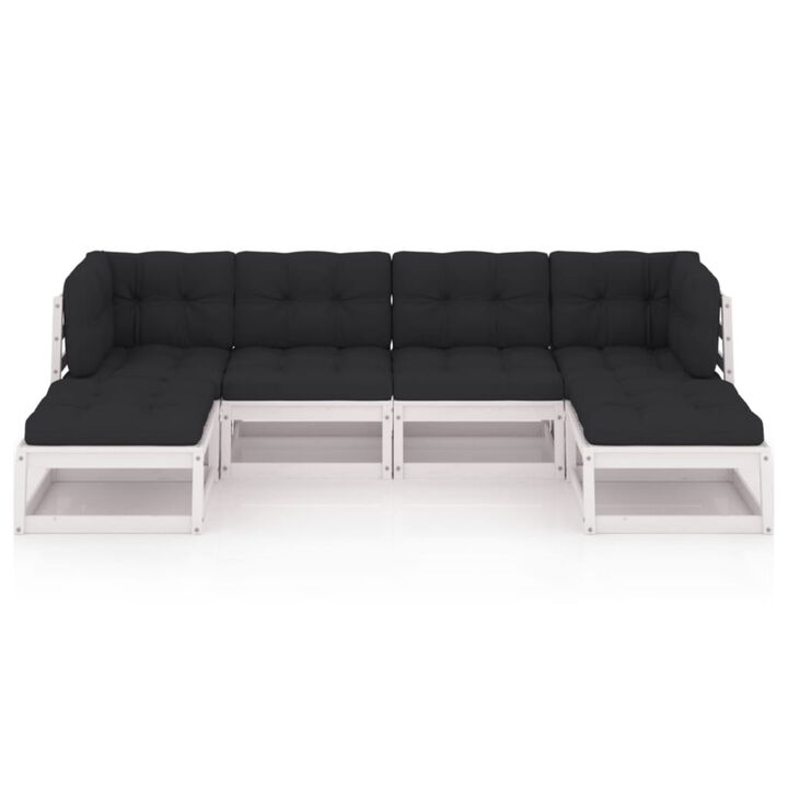 vidaXL 6 Piece Garden Lounge Set with Cushions White Solid Pinewood